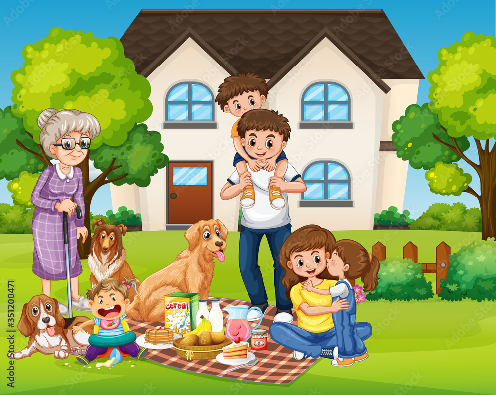 Fototapeta premium Happy family picnic at the yard