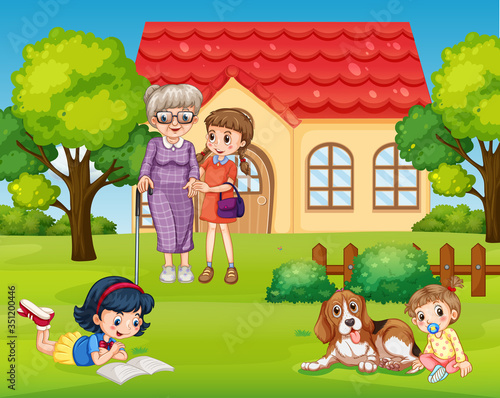 Happy family at front yard