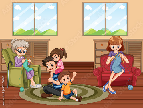 Scene with family having a good time at home