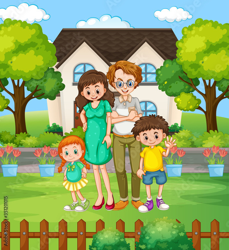 Happy family at front yard