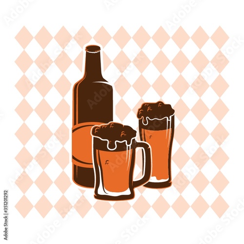 A beer bottle and mug illustration.