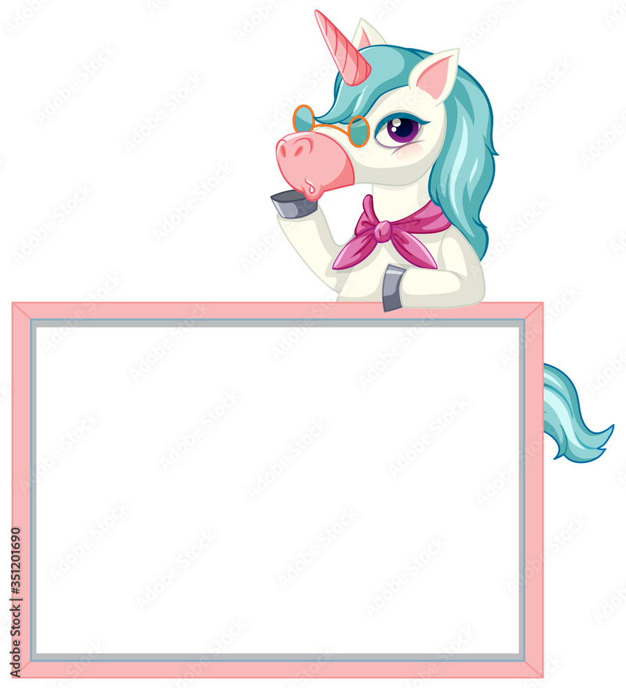 Cute unicorn with blank banner sign on white background Cute unicorn with blank banner sign on white background