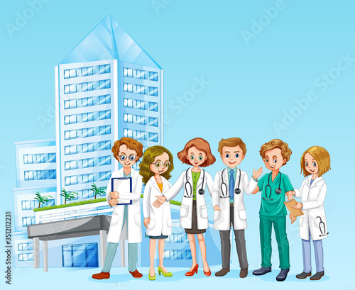 Scene with many doctors and hospital