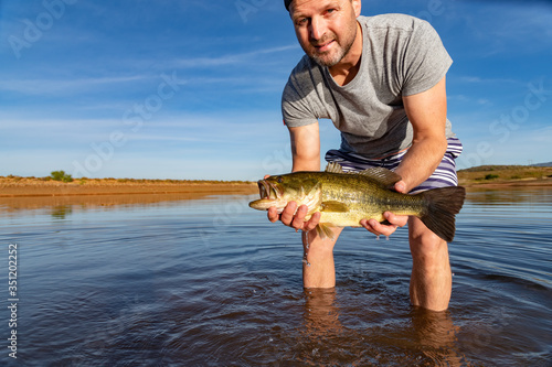 Fototapeta Naklejka Na Ścianę i Meble -  Big Bass Large mouth - Fishing on lake