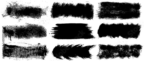Vector brush set. Grunge design elements. Rectangular text fields. Ink splatter. Grungy drawn objects.