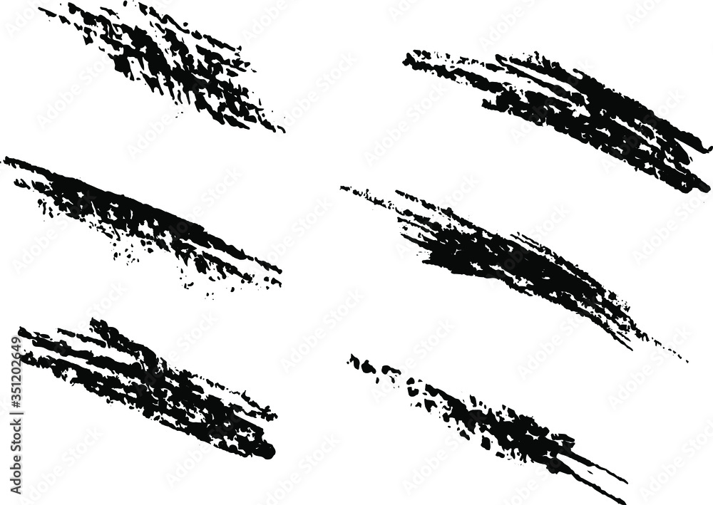 Set of the hand drawing charcoal lines strokes, grungy. Dirty artistic design elements. Vector illustration. Isolated on white background