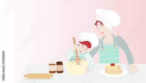 Mother and daughter are baking sweets during detention Joyfully Due to the corona virus outbreak.vector,illustration,