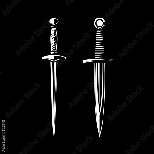 Photo Set of Illustrations of daggers in engraving style
