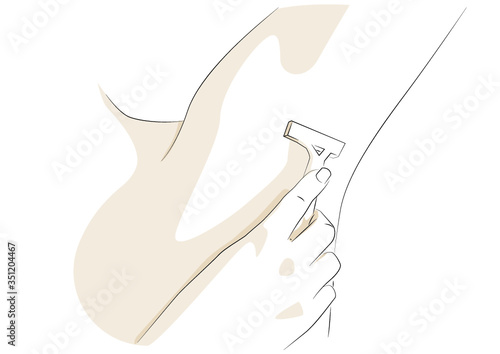 Vector illustration of a woman shaving arm pits with razor 