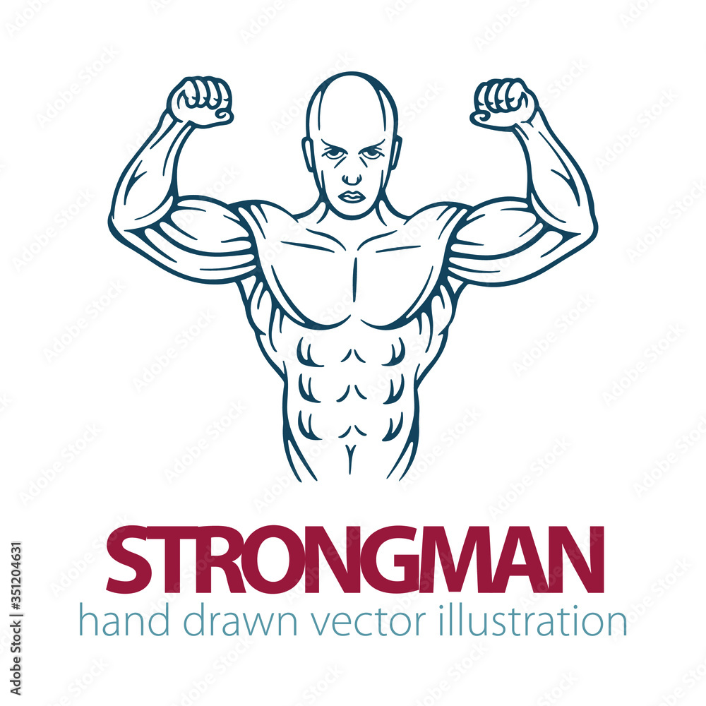 Muscular bodybuilder. Strong male body hand drawn vector illustration. Bodybuilder power torso. Part of set. Muscular bodybuilder. Strong male body hand drawn vector illustration. Bodybuilder power torso. Part of set.