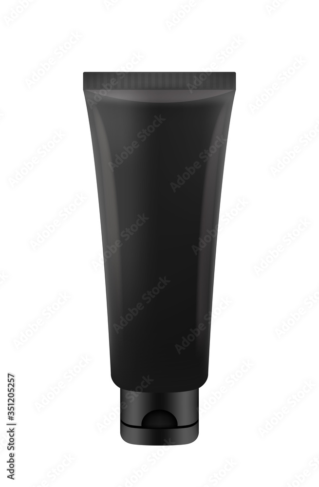 plastic tube black for cosmetic template design, realistic tube black color isolated on white, cosmetics tube plastic mock-up for product design, illustration empty black plastic tube cream foam plastic tube black for cosmetic template design, realistic tube black color isolated on white, cosmetics tube plastic mock-up for product design, illustration empty black plastic tube cream foam