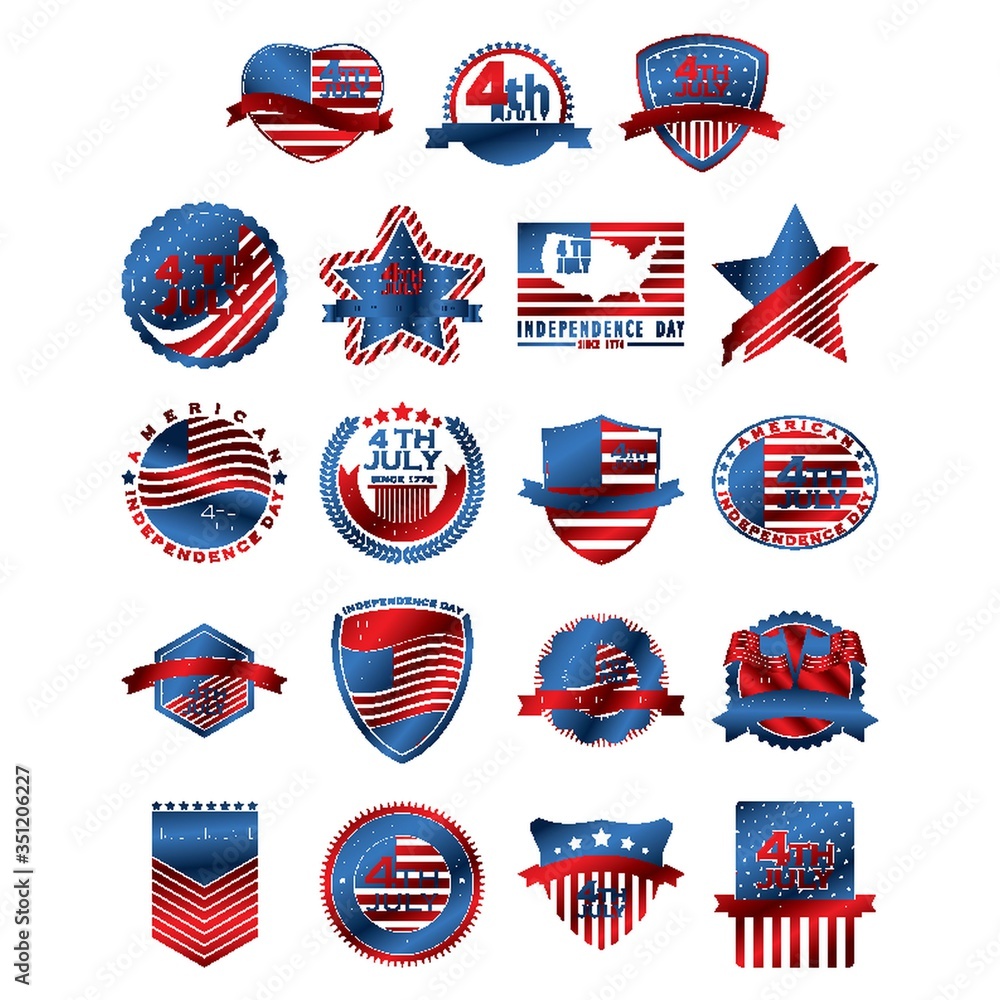 A set of american independence day icons illustration. A set of american independence day icons illustration.
