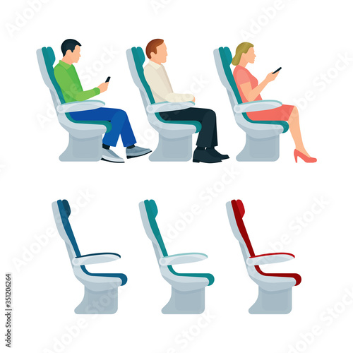 Passengers in transport seats isolated on white. Part of set. 