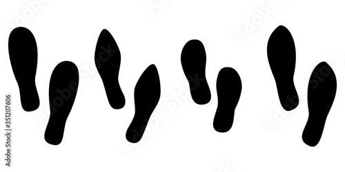 Footprints human shoes silhouette, vector set, isolated on white background. Vector illustration
