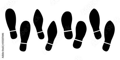 Footprints human shoes silhouette, vector set, isolated on white background. Vector illustration