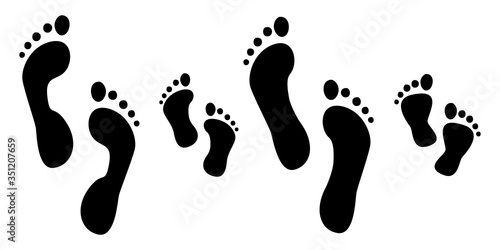 Footprints human silhouette, vector set, isolated on white background. Vector illustration