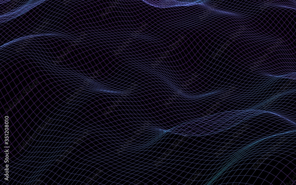 Abstract landscape on a dark background. Cyberspace purple grid. hi tech network. 3D illustration Abstract landscape on a dark background. Cyberspace purple grid. hi tech network. 3D illustration