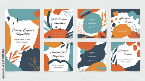 Design backgrounds for social media post and stories. Photo frame template for shop , fashion, blog, web ads. Trendy Memphis design cover. Abstract shape with minimal design. Vector  illustration.