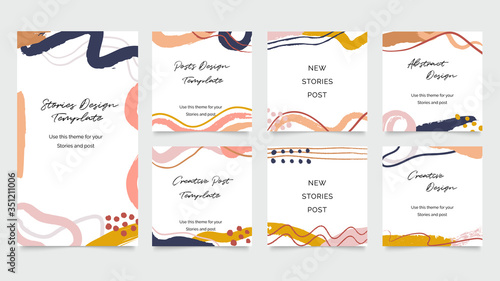 Design backgrounds for social media post and stories. Photo frame template for shop , fashion, blog, web ads. Trendy Memphis design cover. Abstract shape with minimal design. Vector  illustration.