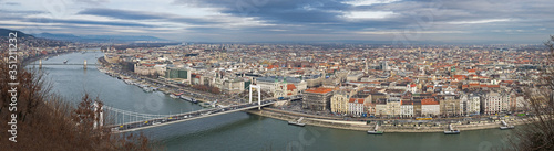 Large Panoramic overview of Budapest on Danube river