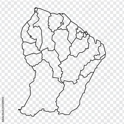 Blank map French Guiana. High quality map French Guiana with provinces on transparent background for your web site design, logo, app, UI. Stock vector.  EPS10.