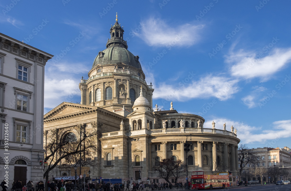 Panoramic view of St. Stephen's Basilica in Budapest, Hungary