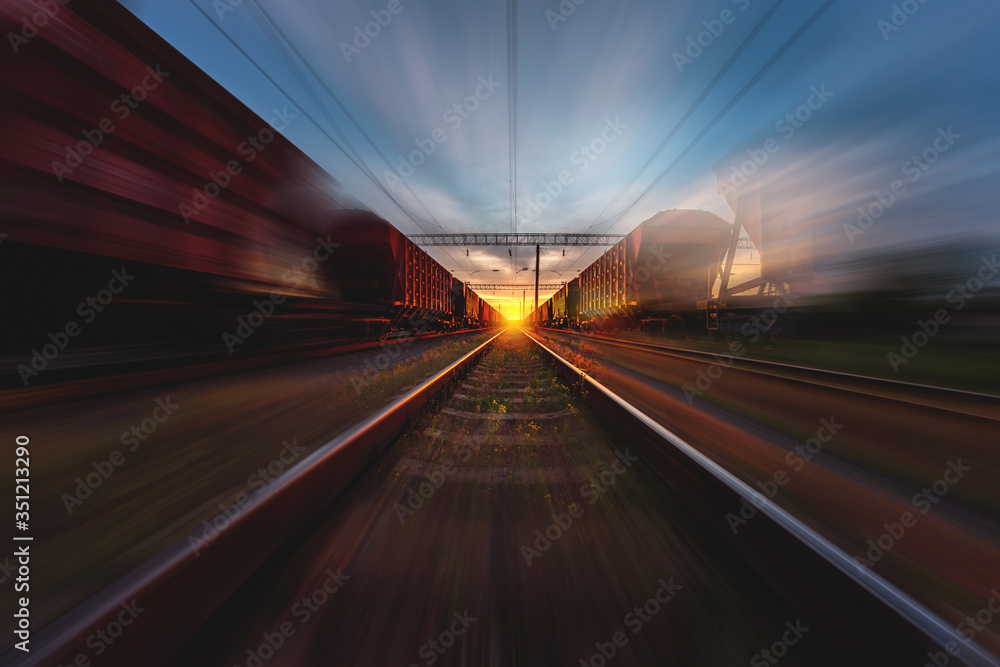 freight, passenger train moves with speed by rail freight, passenger train moves with speed by rail