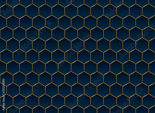 Abstract blue and gold hexagon pattern background and texture