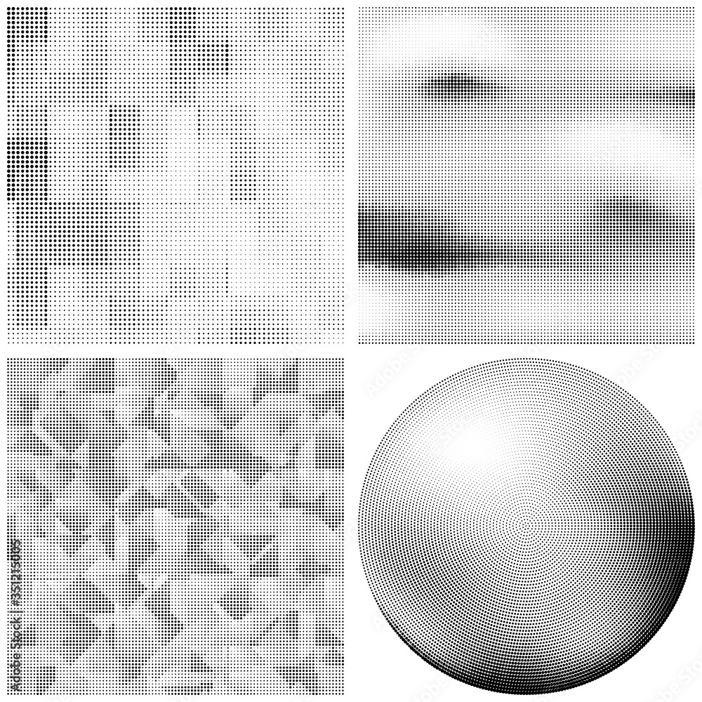 Naklejka Halftone Pattern. Set of Dots. Dotted Texture on White Background. Overlay Grunge Template. Distress Linear Design. Fade Monochrome Points. Pop Art Backdrop.