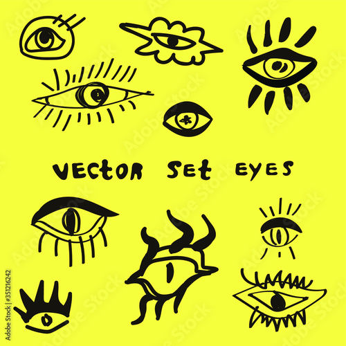 set of black trendy vector eyes.set drawn eyes. set designer eyes. set  eyes. set  black eyes