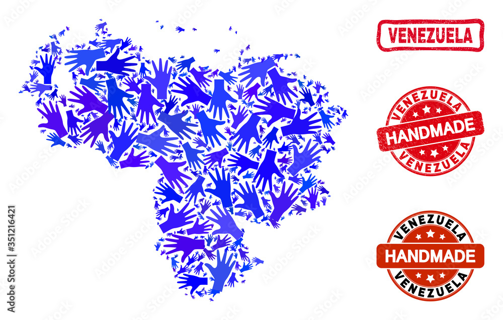 Vector handmade composition of Venezuela map and grunge stamp seals ...