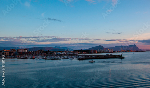 Harbor for small boats in Bodo at sunset