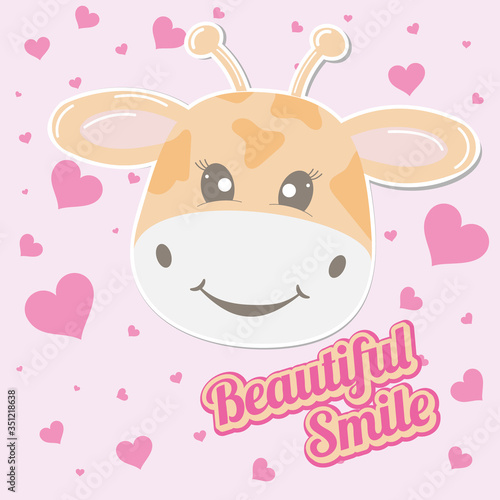 Beautiful cartoon smile giraffe baby. Vector illustration.