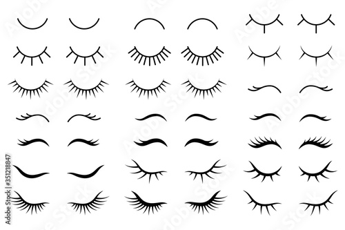 Unicorn eyelashes. Closed eyes. Icon set.  Closed woman eyes. 