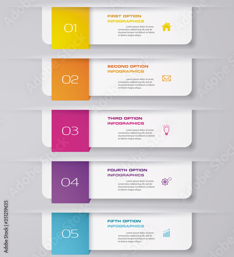5 steps timeline infographic element. 5 steps infographic, vector banner can be used for workflow layout, diagram,presentation, education or any number option. EPS10.	