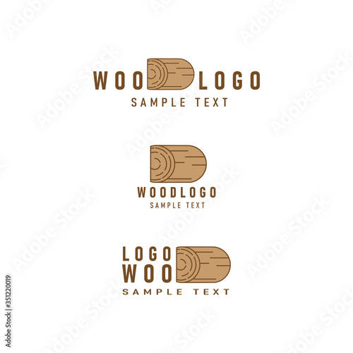 Set of logo for wooden works with logs of wood, isolated on white background. For wood craftsman, carpentry service and sawmill service. Wooden work stamp and banner making. Vector illustration eps 10