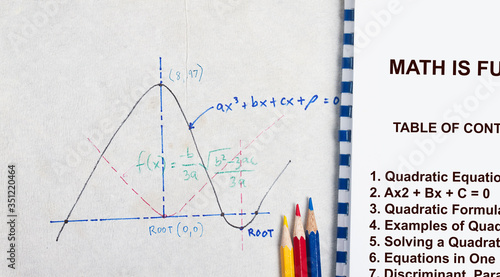 Quadratic equations and formula - with sketches graph in a napkin paper photo