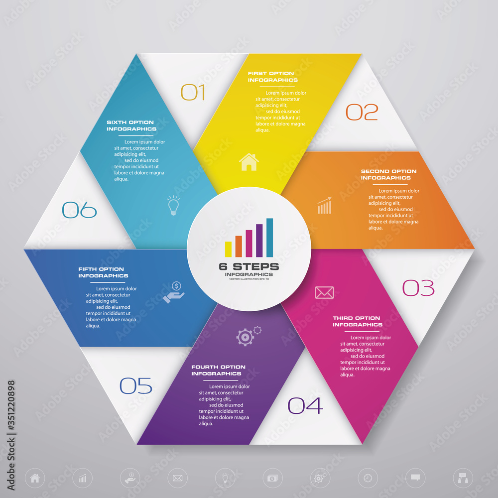 6 steps infographics chart design element. For data presentation. Stock ...