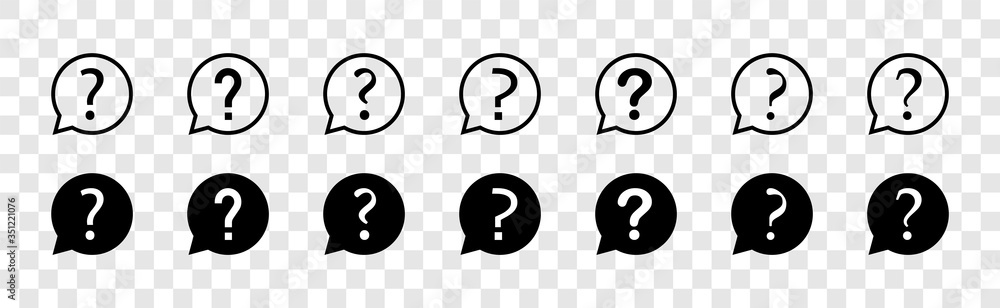 Obraz premium Question vector icons collection. Question with speech bubbles, isolated. Ask icons. Question mark set of. Vector illustration