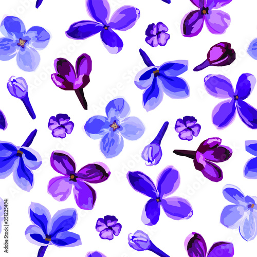 Vector seamless pattern with blue lilac flowers