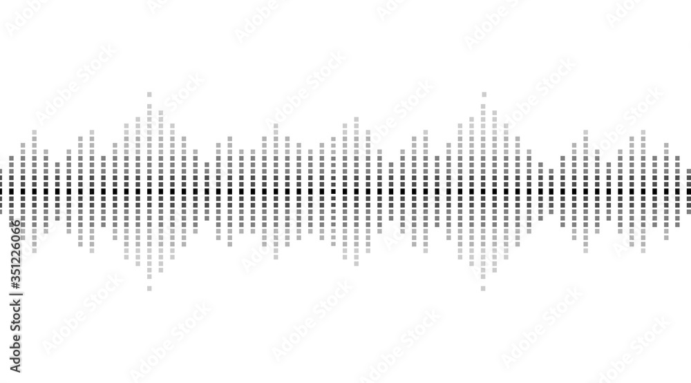 Musical equalizer, sound settings, digital graphics of sound track. Financial schedule, exchange monitoring, currency rate trends. Linear wide horizontal chart bar. Pulse vector isolated illustration.