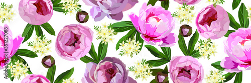 Vector seamless floral pattern with beautiful peony flowers