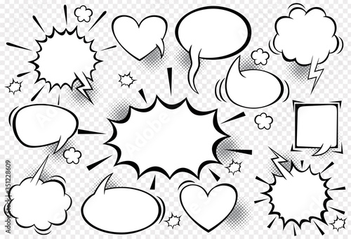 Hand drawn comic speech bubble on halftone background, vector illustration
