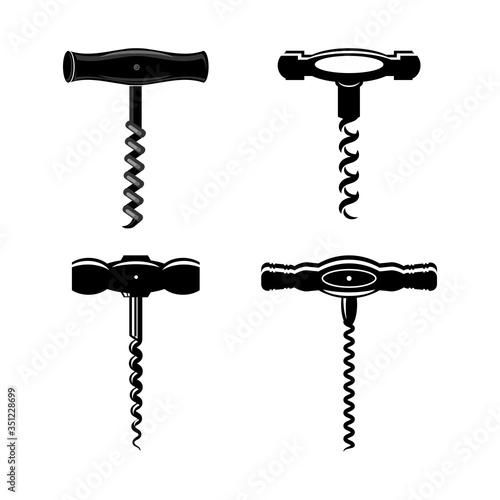 Retro Wood Corkscrew Icon for Opening Wine Bottle Isolated on White Background.