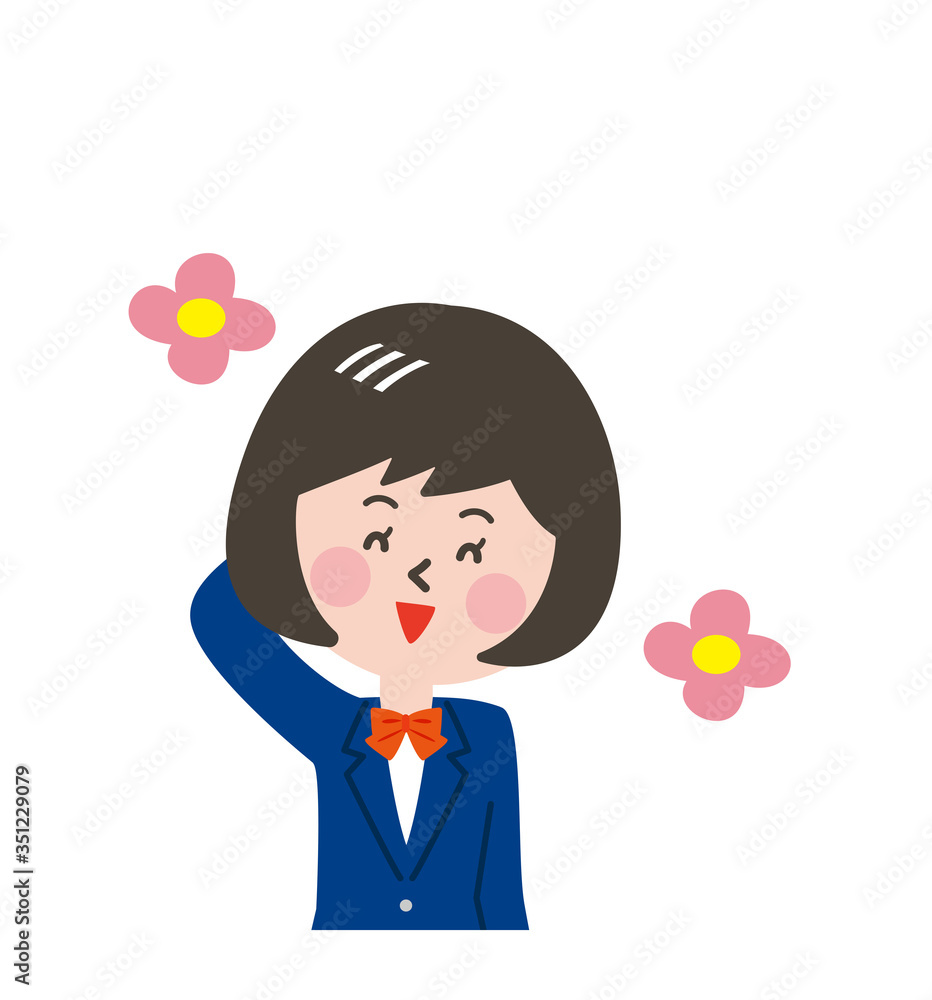 背中に花が咲いている幸せな女子学生の上半身