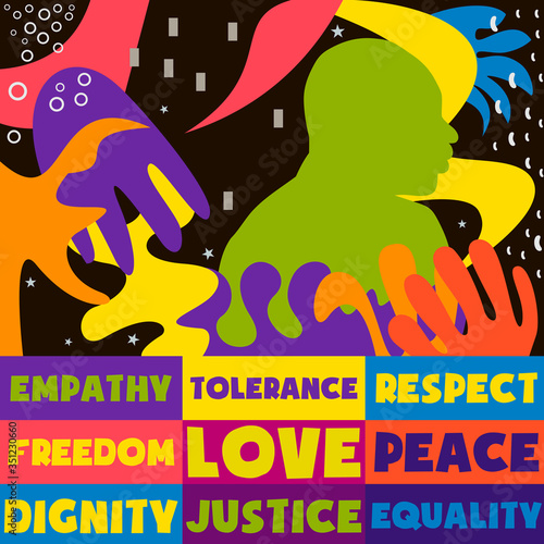 Poster on concepts of Civil Rights movement with activist in bold colorful design