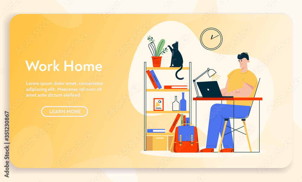 Vector banner illustration of work at home