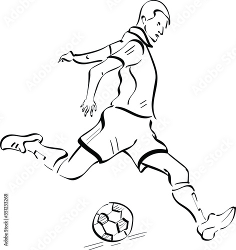 Footballer with ball, vector character isolated illustration on white background. Concept for logo, icon, print  