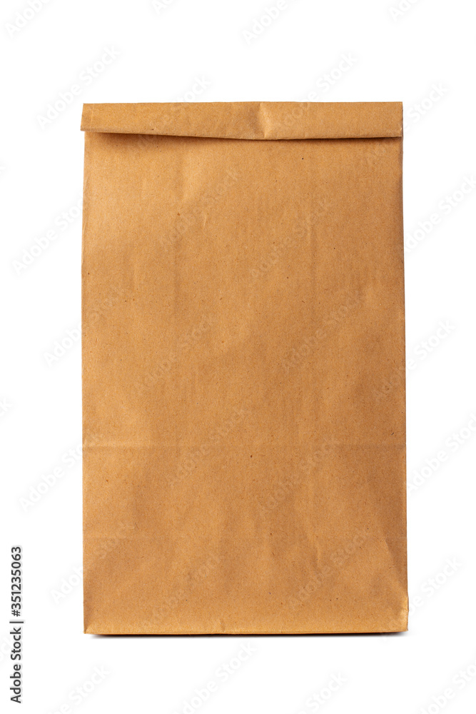 Brown craft paper bag packaging template on white background Brown craft paper bag packaging template on white background