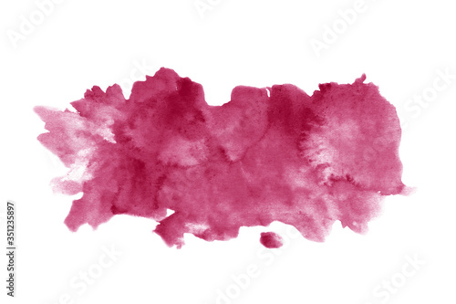 Red wine stain isolated on white background. Realistic wine texture watercolor grunge brush. Dark red mark, watercolour drawing. photo